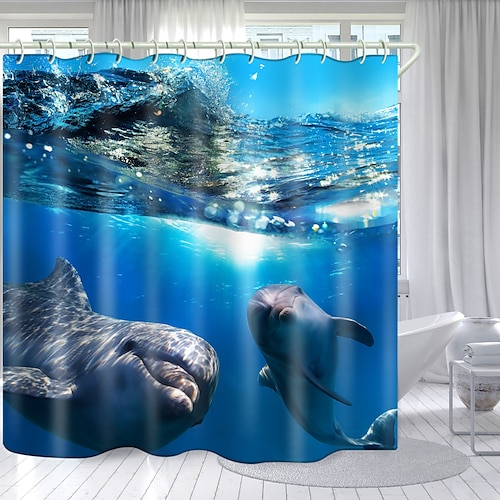 

Blue Dolphin Series Digital Printing Shower Curtain Shower Curtains Hooks Modern Polyester New Design