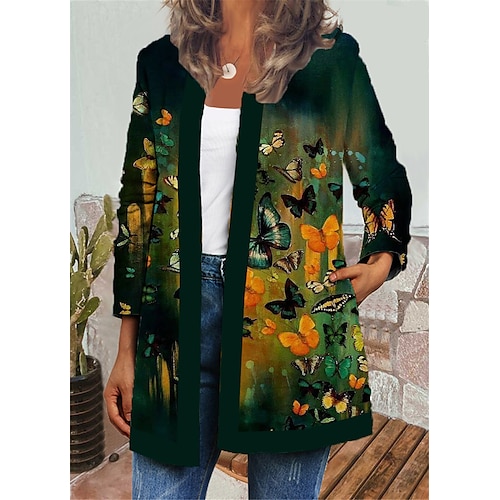 

Women's Jacket Casual Jacket Daily Holiday Winter Autumn / Fall Regular Coat Round Neck Regular Fit Casual Jacket Long Sleeve Animal Patterned Print Green Blue Yellow