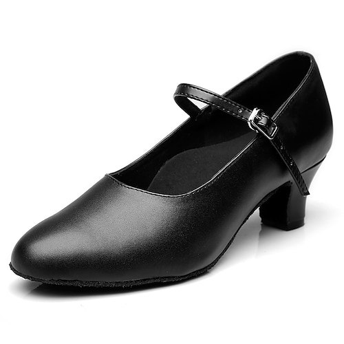 

Women's Modern Shoes Ballroom Shoes Character Shoes Indoor Waltz Professional Heel Solid Color Cuban Heel Closed Toe Buckle Adults' Black