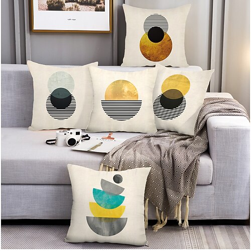 

Geometric Double Side Cushion Cover 5PC Soft Square Throw Pillow Cover Faux Linen Cushion Case Pillowcase Superior Quality Machine Washable Outdoor Cushion for Sofa Couch Bed Chair