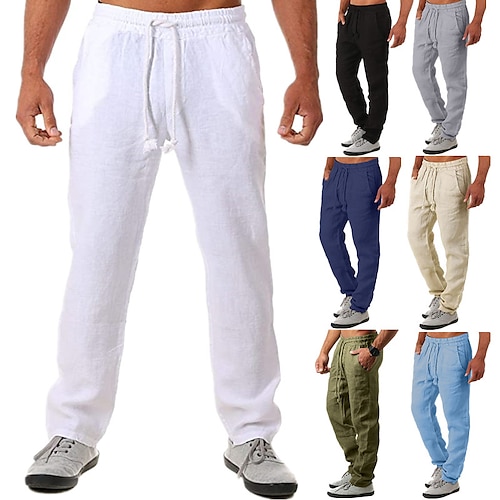

Men's Linen Yoga Pants Side Pockets Drawstring Bottoms Quick Dry Solid Color Gray Khaki Green Cotton Yoga Fitness Gym Workout Summer Sports Activewear Stretchy Loose / Athletic / Athleisure