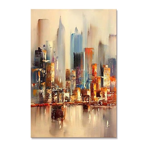 

Oil Painting Handmade Hand Painted Wall Art Mintura Modern Abstract City Landscape Home Decoration Decor Rolled Canvas No Frame Unstretched