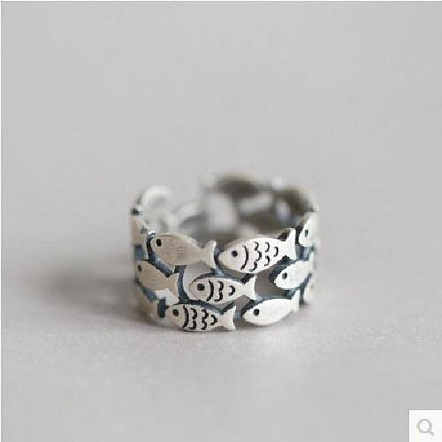 

small fish cute swimming fish s925 sterling silver custom handmade ring opening adjustable ring birthday gift tide