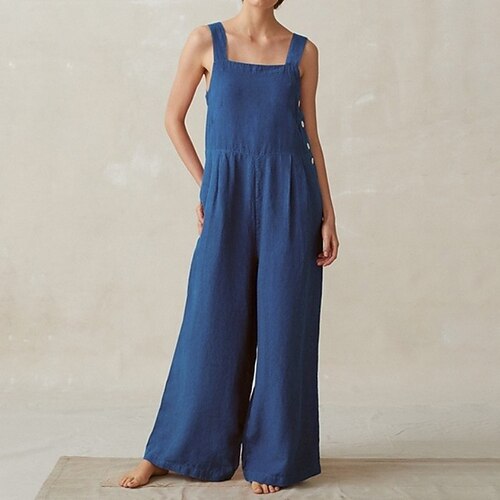 

Women's Pants Trousers Jumpsuit Rompers Faux Linen Blue Red Black Mid Waist Fashion Casual Weekend Full Length Comfort Plain S M L XL XXL / Loose Fit