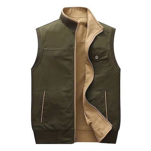 

Men's Fishing Vest Hiking Vest Reversible Jacket Sleeveless Jacket Coat Top Outdoor Quick Dry Lightweight Breathable Multi Pockets Autumn / Fall Spring Military color khaki Hunting Fishing Climbing