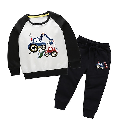 

2 Peças Infantil Para Meninos Moletom Calças Conjunto Equipamento Desenho Animado Manga Longa Imprimir Algodão Definir Legal Outono 3-8 anos Preto Azul Azul Real