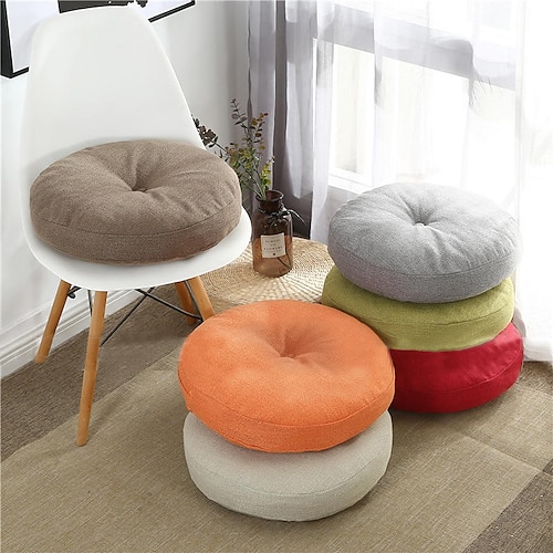 

Solid Color Four Seasons Thick Chair Cushion Cotton Crafts Tatami Cushion Student Dormitory Office Breathable Seat Cushion Outdoor Faux Linen Cushion for Sofa Couch Bed Chair