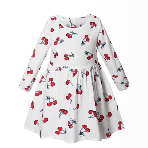 

kinderkleidung Mädchen Kleid Blumen Knielang Kleid Bedruckt Baumwolle Langarm Basic Kleid 3-10 Jahre Sommer Rosa Gelb Marineblau