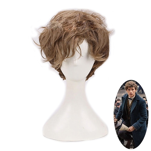 

Fantastic Beasts and Where To Find Them Newt Scamander Short Brown Ombre Curly Cosplay Wigs Halloween Prop Hair Role Play