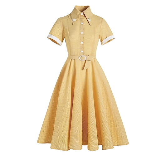 

Robe balançoire audrey hepburn des années 1950 pour femmes 100% coton robe évasée rétro vintage vêtements quotidiens thé partie robe à manches courtes noël