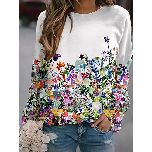 

Damen Pullover Zur Seite fahren Aktiv Strassenmode Blau Grau Weiß Graphic Blumen Sport Rundhalsausschnitt Langarm S M L XL XXL 3XL