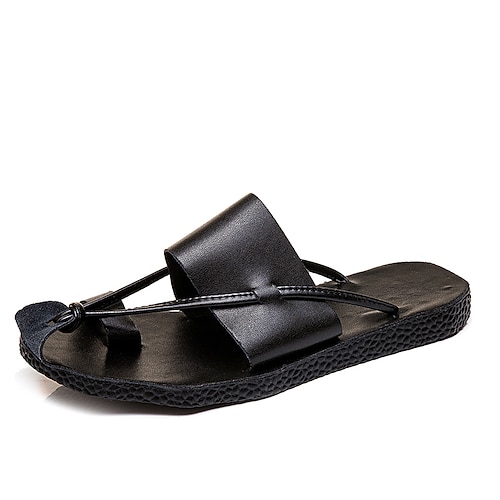 

Men's Slippers & Flip-Flops Flip-Flops Casual Daily Beach Leather Breathable Non-slipping Wear Proof Black White Spring Summer