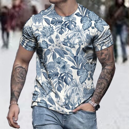 

Men's Tee T shirt Tee Shirt 3D Print Floral Graphic Graphic Prints Plus Size Crew Neck Casual Daily Short Sleeve Tops Basic Designer Slim Fit Big and Tall Blue / Summer