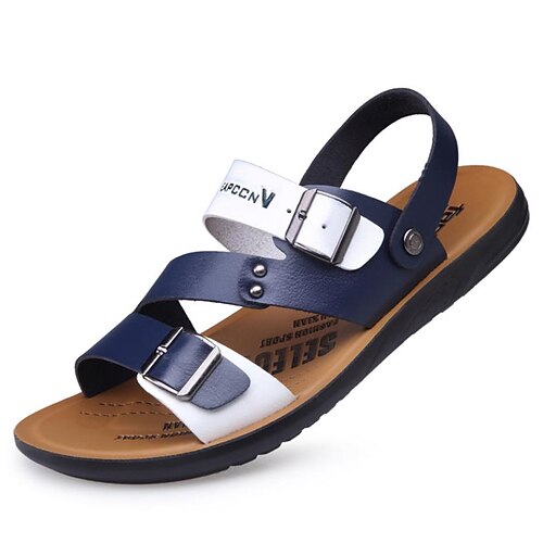 

summer sandals new waterproof non-slip microfiber breathable beach shoes men's colorblock student fashion sandals men white blue