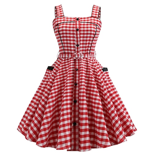 

Women's A Line Dress Knee Length Dress Red Sleeveless Plaid / Check Summer Vintage 2022 S M L XL