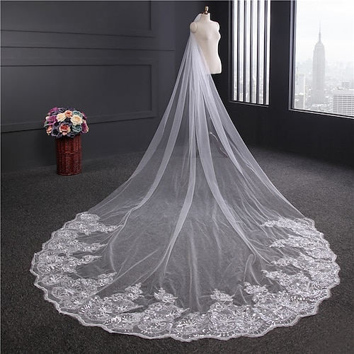 

1 strato Di pizzo Veli da sposa Velo lungo (con strascico) con Con applique Tulle