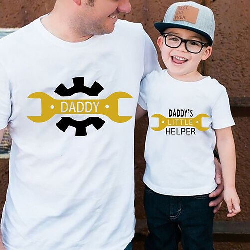 

Dad and Son T shirt Tops Graphic Print White Black Short Sleeve 3D Print Daily Matching Outfits / Summer