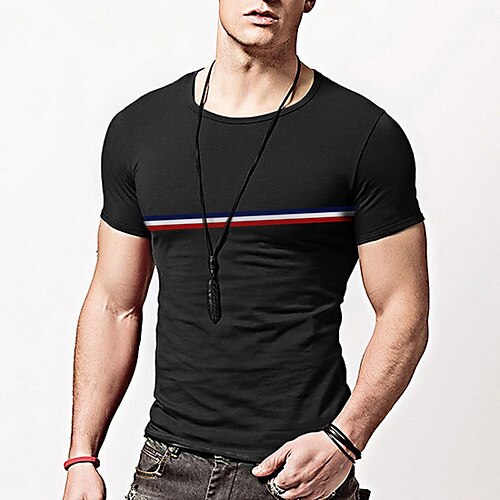 

Men's T shirt Solid Colored Round Neck Casual Daily Print Short Sleeve Tops Casual Slim Fit Blue-Green White Black