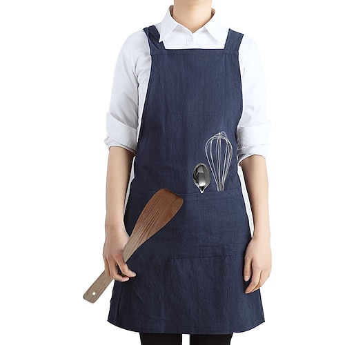 

Cooking Apron with Pocket Lace-free Japanese-style Solid Color Washable Cotton for Kitchen Cooking Restaurant BBQ Painting Crafting