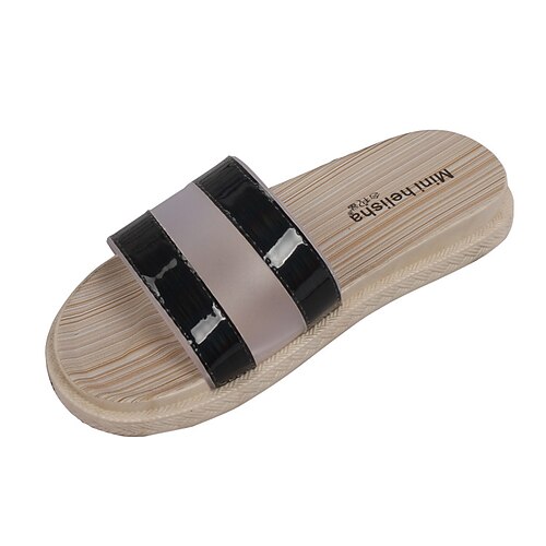 

Women's Slippers Flat Sandals Flat Heel Round Toe Open Toe Elegant Casual Daily PVC Loafer Spring Summer Plaid Black Silver Gold