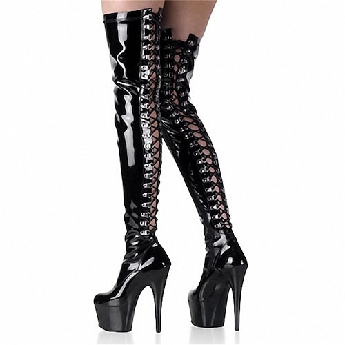 

Women's Boots Daily Beach Sexy Boots Stripper Boots Over The Knee Boots Thigh High Boots Pumps Round Toe Closed Toe PU Zipper Solid Colored Black