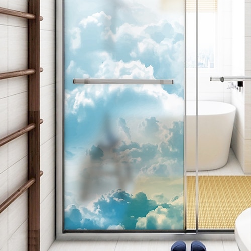 

Ciel bleu et nuages blancs motif film mat pour fenêtre vinyle adhésif isolation thermique protection de la vie privée décor à la maison pour fenêtre autocollant de porte d'armoire autocollant de