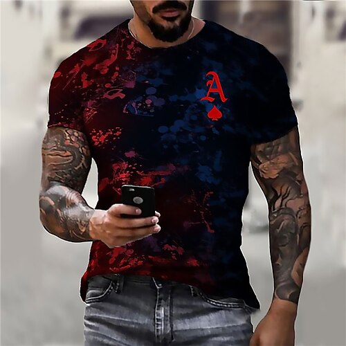 

Men's Unisex T shirt Tee Shirt Tee Graphic Prints Poker Crew Neck Red 3D Print Daily Holiday Short Sleeve Print Clothing Apparel Designer Casual Big and Tall / Summer / Summer