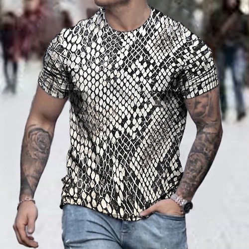 

Men's T shirt Tee Shirt Tee Graphic Snakeskin Graphic Prints Crew Neck Gray 3D Print Plus Size Casual Daily Short Sleeve Clothing Apparel Basic Designer Slim Fit Big and Tall / Summer / Summer