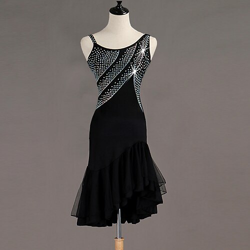 

Latin Dance Dress Crystals / Rhinestones Women's Training Performance Sleeveless Natural Elastane Tulle