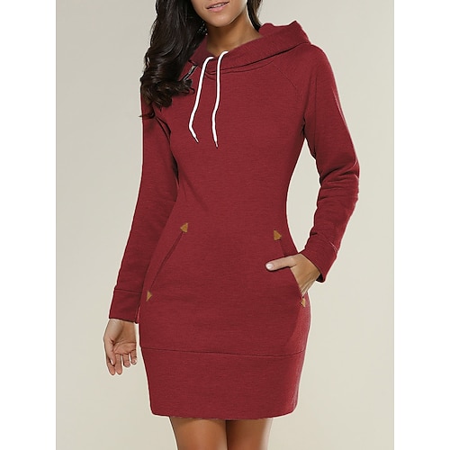 

Women's Hoodie Dress Winter Dress Short Mini Dress ArmyGreen Black Red Wine Light Grey Dark Gray Long Sleeve Pure Color Pocket Fall Winter Hooded Basic Casual Modern Loose 2022 S M L XL 2XL 3XL 4XL