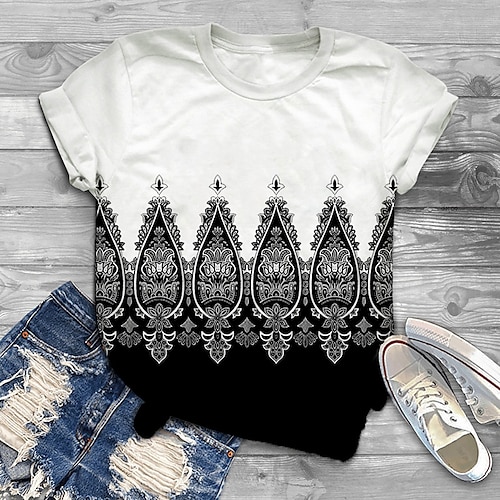 

Dame Plus størrelse Toppe T-shirt Grafisk Tribal Trykt mønster Kortærmet Rund Hals Basale Klassisk Daglig Ferie Bomuldspandextrøje Forår Sommer Hvid Sort / Plusstørrelser / Plusstørrelser
