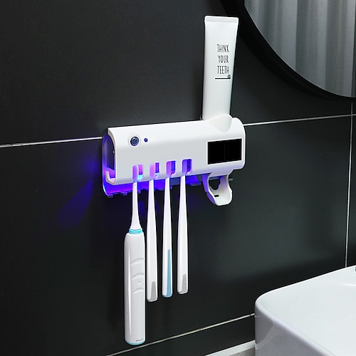 

Solar Energy UV Toothbrush Holder Automatic Toothpaste Squeezer Wall-mount Smart Toothpaste Dispenser Home Bathroom Accessories