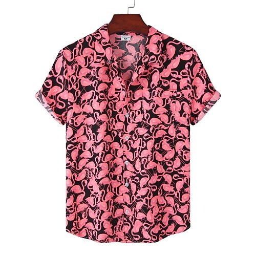

Men's Shirt Graphic Shirt Flamingo Classic Collar Pink Casual Daily Short Sleeve Clothing Apparel Designer Beach