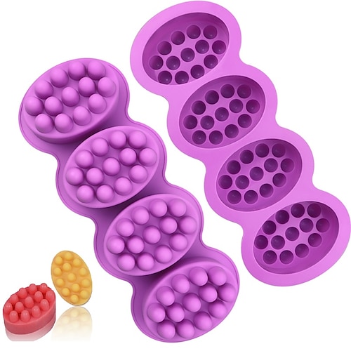 

4 Cavity Silicone Soap Mold Food Grade Silicone for Massage Therapy Bar Soap Making Tools DIY Homemade Oval Cake Pudding Cake Mould Silicone Soap Form