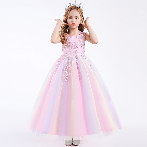 

Bambino Piccolo Da ragazza Vestito Fantasia floreale Abito a strati Feste Matrimonio Retato Pizzo Arcobaleno Blu Viola Maxi Senza maniche Da principessa Dolce Vestitini Estate Standard 4-13 anni