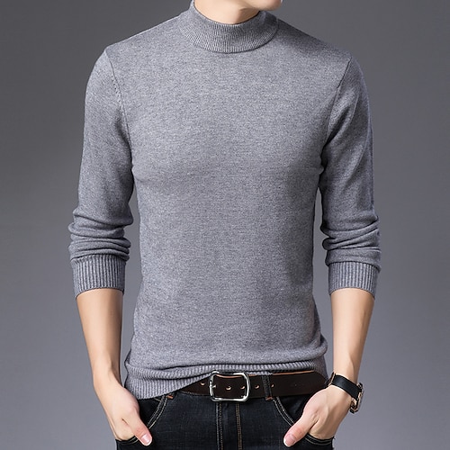 

Men's Sweater Wool Sweater Pullover Sweater Jumper Ribbed Knit Knitted Solid Color Turtleneck Keep Warm Modern Contemporary Work Daily Wear Clothing Apparel Fall & Winter Black Wine M L XL