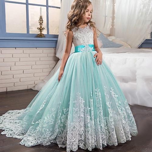 

детское платье для девочек кружевное цветочное платье принцессы формальное вечернее свадебное представление вышивка бантом белый фиолетовый красный тюль макси без рукавов элегантное винтажное бальное