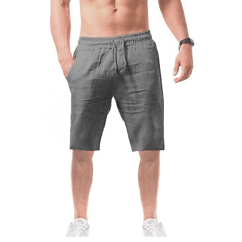 

Homens Calção Shorts de linho Shorts de verão Com Cordão Cintura elástica Tecido Respirável Macio Comprimento do joelho Diário Misto de Algodão e Linho Casual Calção Azul marinho Exército verde