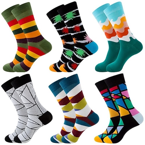1 Pair Men's Fashion Novelty Socks Colorful Dress Crew Socks Sports Outdoor White Cute Funky Patterned Casual Cotton Socks Cartoon Autumn And Winter Plaid Colorful Retro Business Party Dress