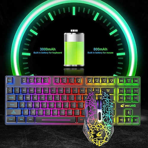 

Free Wolf T87 Wireless Charging Keyboard And Mouse Set Game Luminous Wireless kKeyboard And Mouse Set