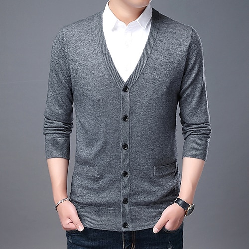 

Hombre Pulóveres Cárdigan Tejer De Punto Color sólido Escote en Pico Elegante Estilo retro Ropa Cotidiana Ropa Invierno Otoño Gris Claro Gris Oscuro S M L