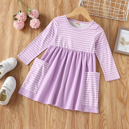 

Toddler Girls' Dress Striped Dress Dress Purple