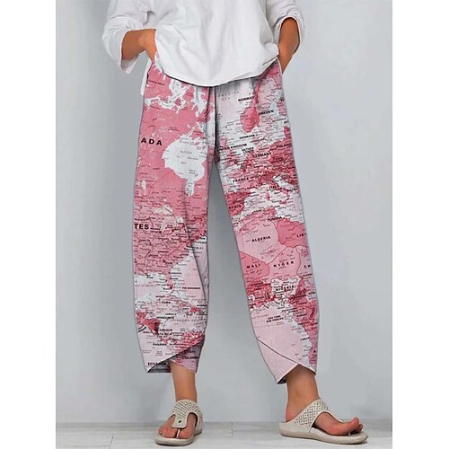 

world map printed shift casual pants