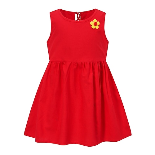 

Robe Enfants Fille Floral Mi-long Robe Imprimer Coton Sans Manches basique Robe 3-10 ans Eté Bleu Rouge