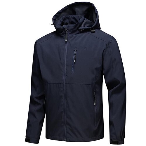 

Men's Hiking Softshell Jacket Hoodie Jacket Waterproof Hiking Jacket Outdoor Thermal Warm Waterproof Windproof Quick Dry Windbreaker Coat Top Fishing Climbing Running Gray Black Dark Blue
