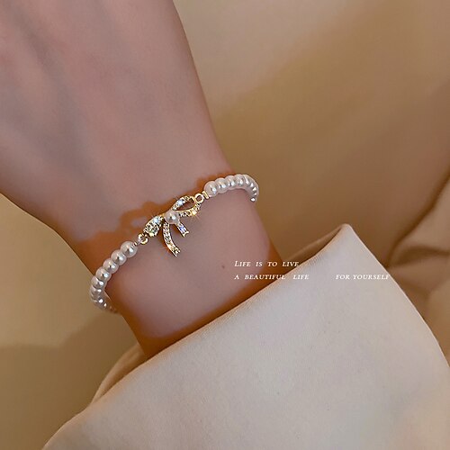 

real gold plating korean baroque bow pearl bracelet sen-line girl bracelet bracelet ins niche design