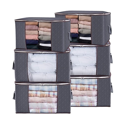 

4PCS Large Capacity Clothes Storage Bag Organizer with Reinforced Handle Thick Fabric for Comforters Blankets Bedding Foldable with Sturdy Zipper Clear Window 604035cm