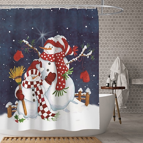 

Christmas Shower Curtain Waterproof Fabric Bathroom Decoration and Modern and Classic Theme and The Design is Beautiful and Durable Which makes Your Home More Beautiful