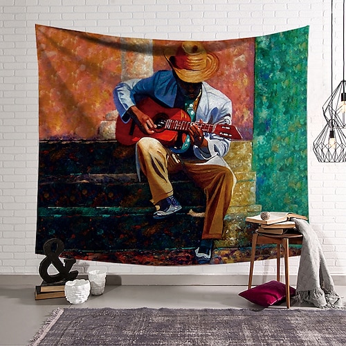 

Oil Painting Style Wall Tapestry Art Decor Blanket Curtain Hanging Home Bedroom Living Room Decoration Polyester Vintage Musician