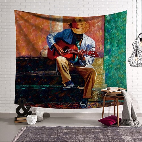 

Oil Painting Style Large Wall Tapestry Art Decor Blanket Curtain Hanging Home Bedroom Living Room Decoration Polyester Vintage Musician